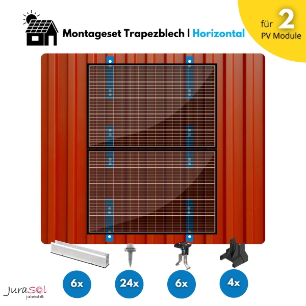 Trapezblech Montageset für Balkonkraftwerke Alu für 2 Solarmodule - Horizontal